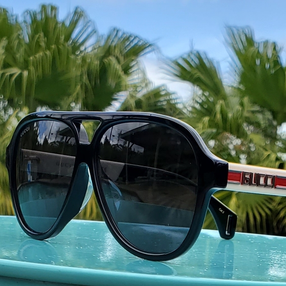 GUCCI Aviator Sunglasses GG0463SA Black/white/red Men/Women